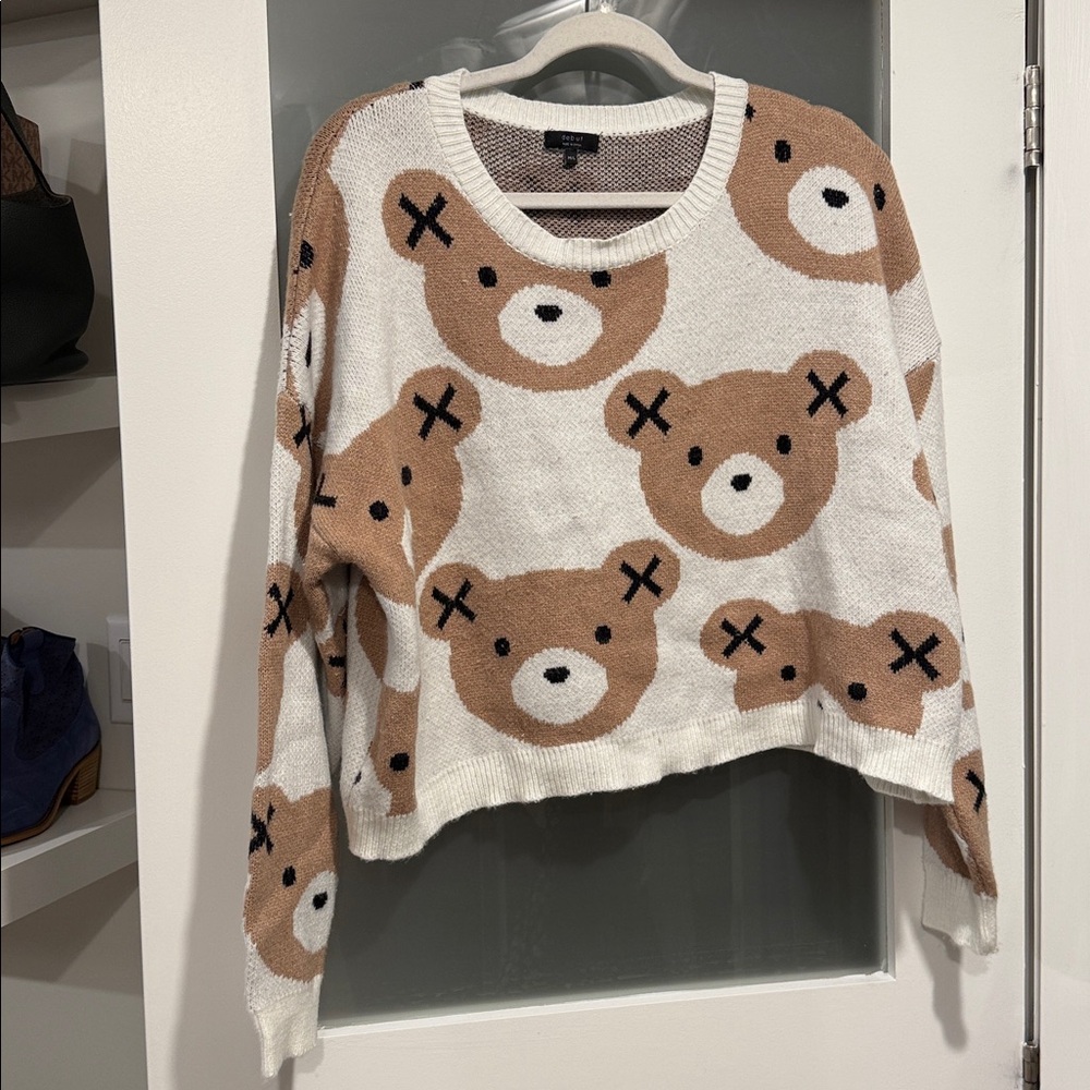 Reposhing Cozy Bear Pattern Sweater - Cream and Tan